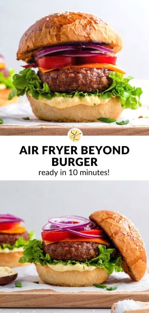 A collage of photos of Beyond burger with text overlay 