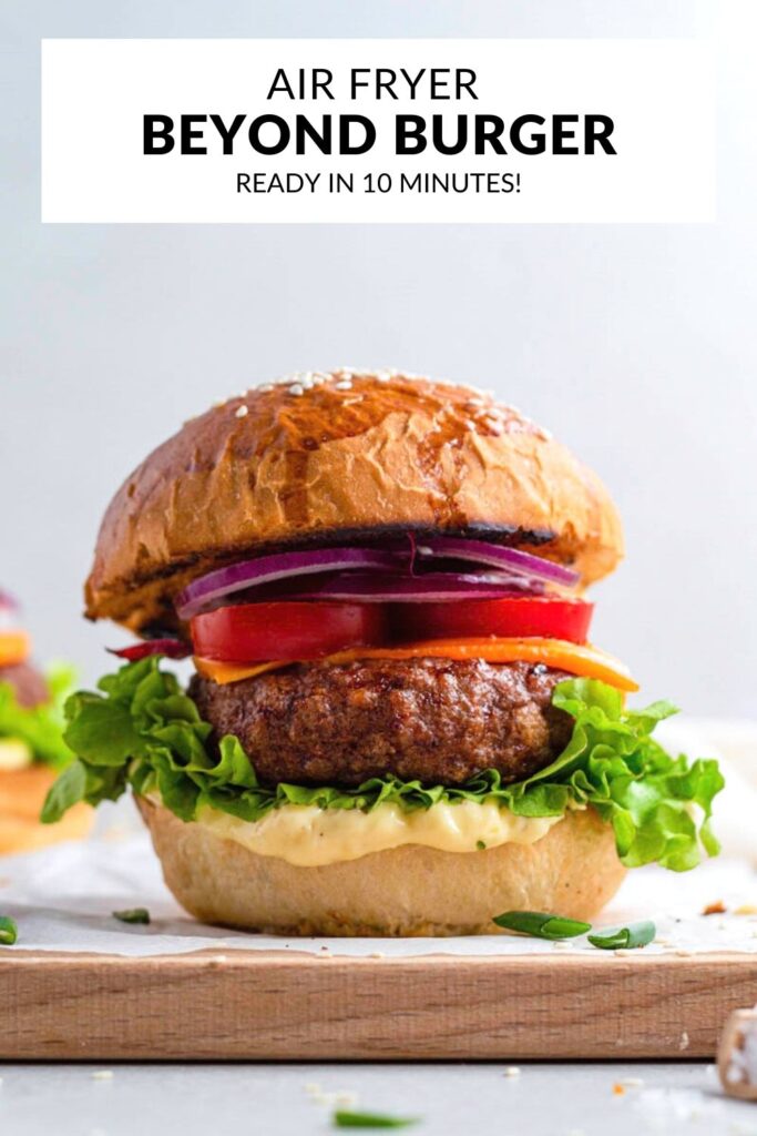 A photo of Beyond burger with text overlay 