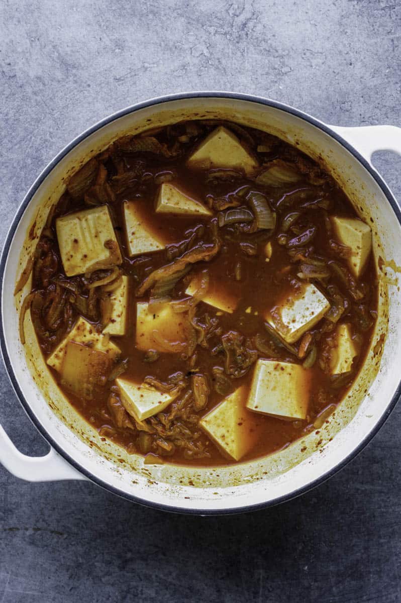 Vegeterian Kimchi Jjigae (Spicy Korean Tofu Stew) - Sunglow Kitchen