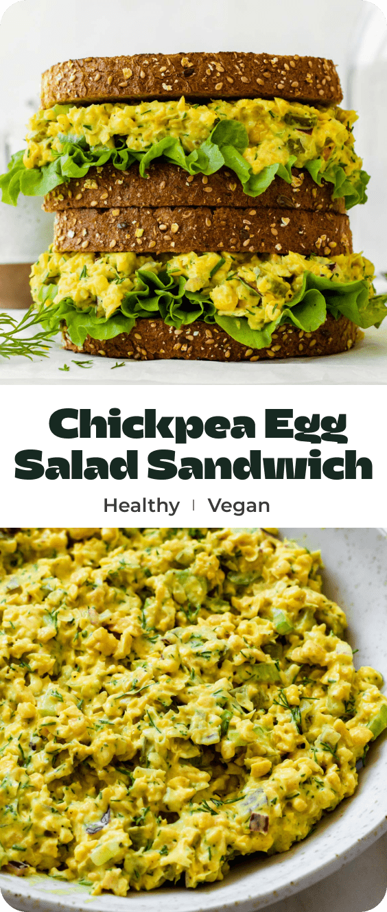 A collage of photos of chickpea sandwich with text overlay "Chickpea egg salad sandwich".