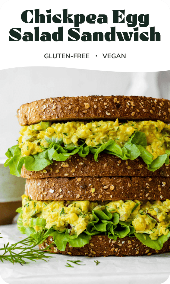A photo of chickpea sandwich with text overlay "Chickpea egg salad sandwich".