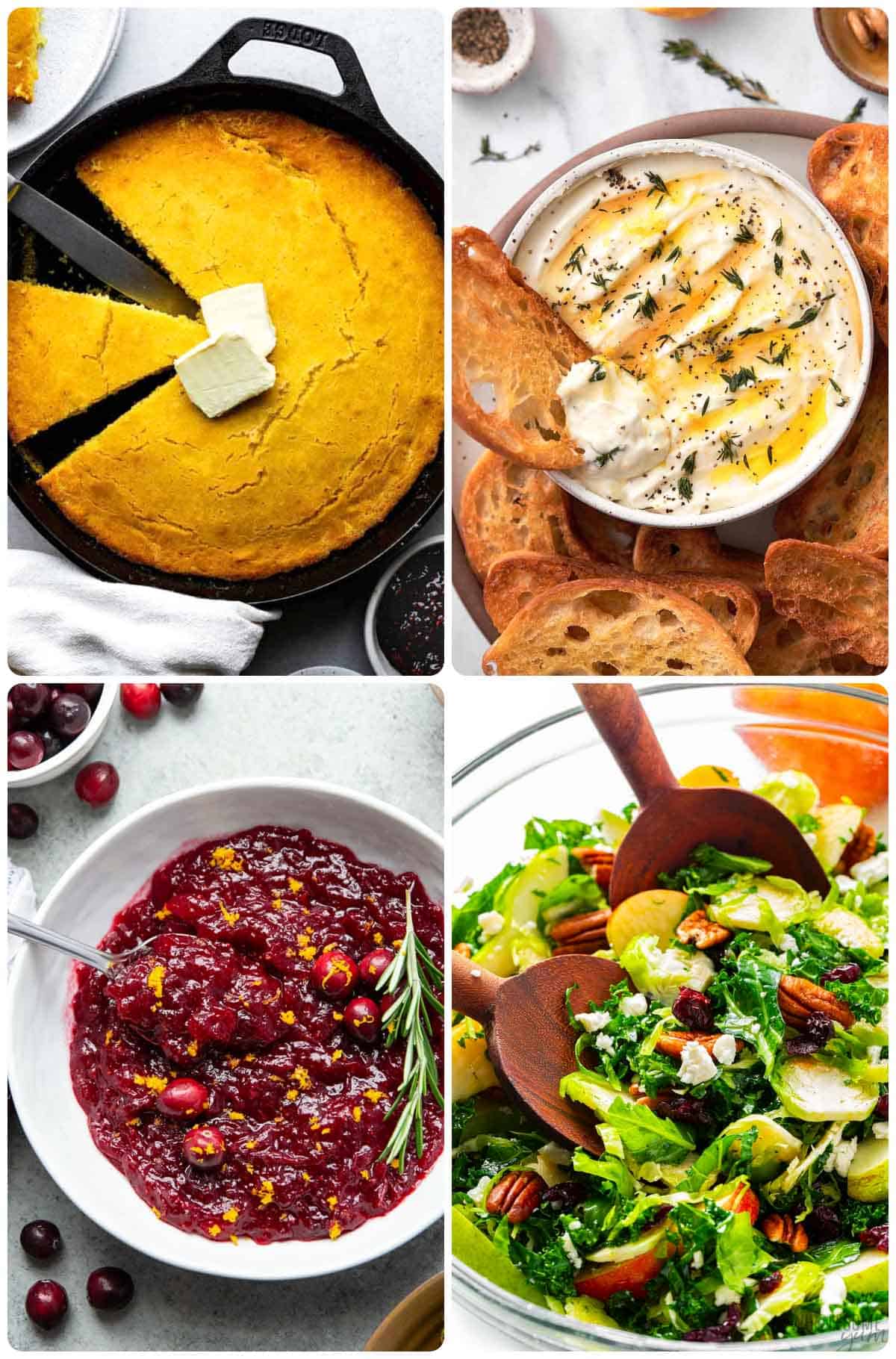 A collage of four photos of thanksgiving cold side dishes.