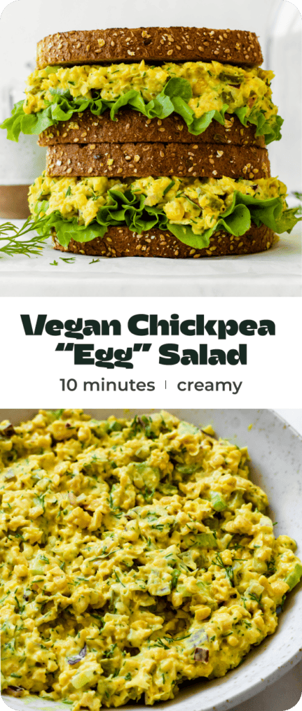 A collage of photos of chickpea salad with text overlay "Vegan Chickpea Egg Salad".